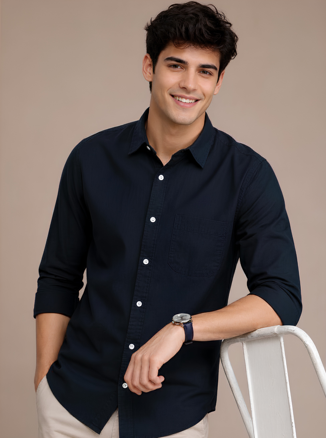 Men Slim Fit Solid Royal Blue 100% Premium Linen Shirt