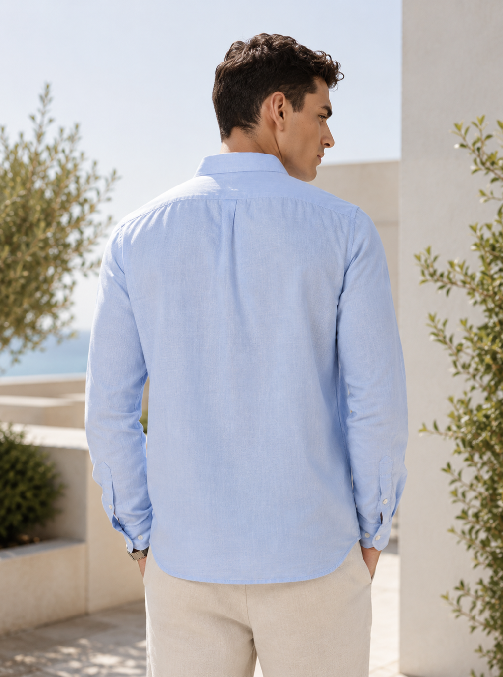 Men Slim Fit Solid Powder Blue 100% Premium Linen Shirt
