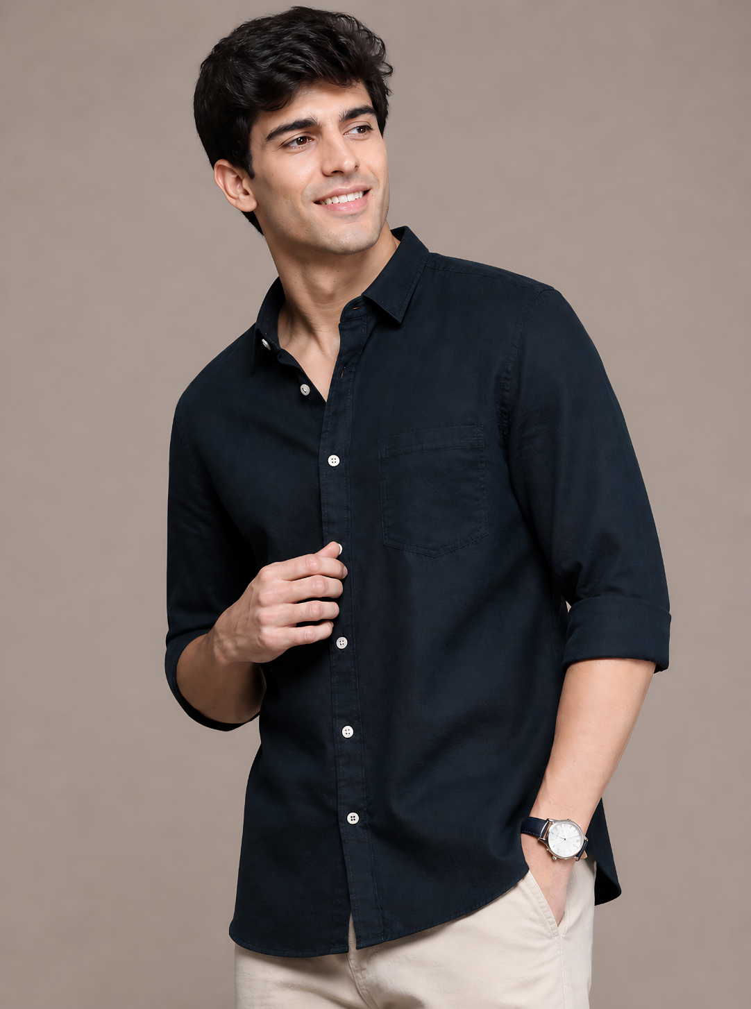 Men Slim Fit Solid Royal Blue 100% Premium Linen Shirt