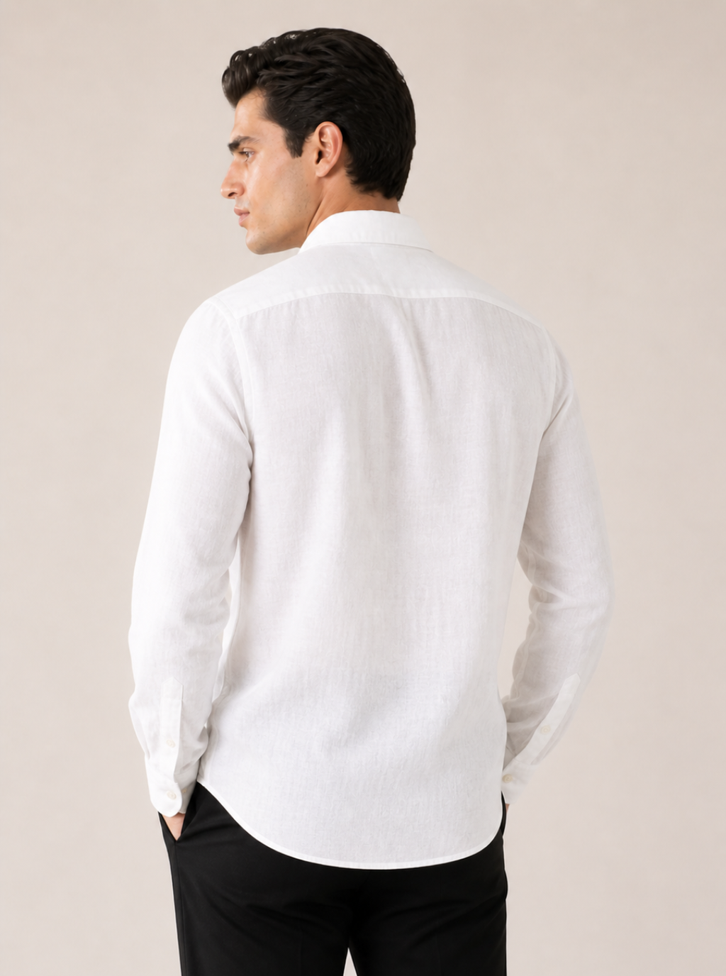 Men Slim Fit Solid White 100% Premium Linen Shirt