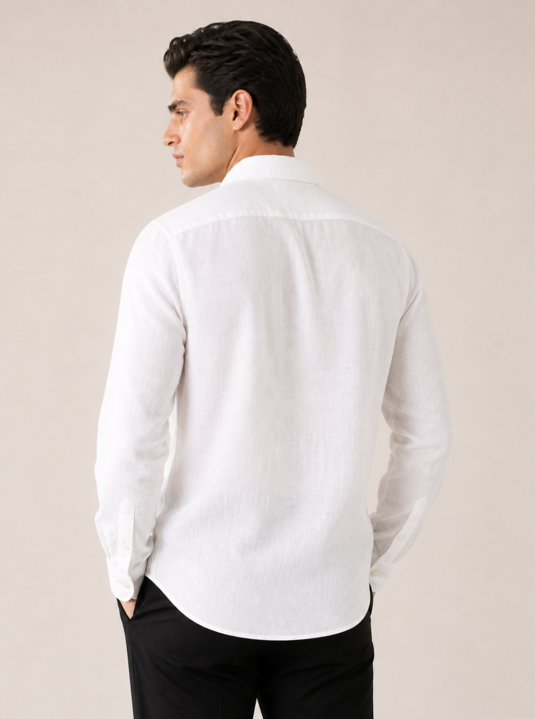 Men Slim Fit Solid White 100% Premium Linen Shirt