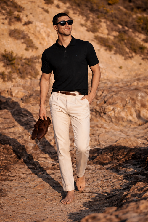 Men Slim Fit Solid Black Cotton Polo T-shirt