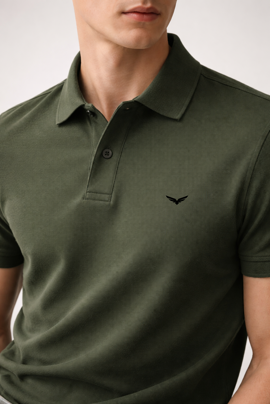 Men Slim Fit Solid Army Green Cotton Polo T-shirt