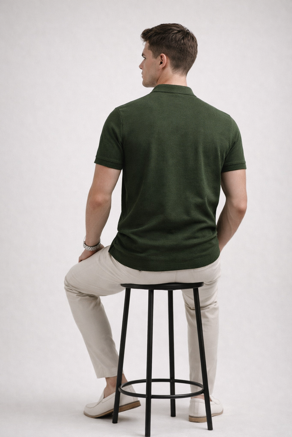 Men Slim Fit Solid Army Green Cotton Polo T-shirt