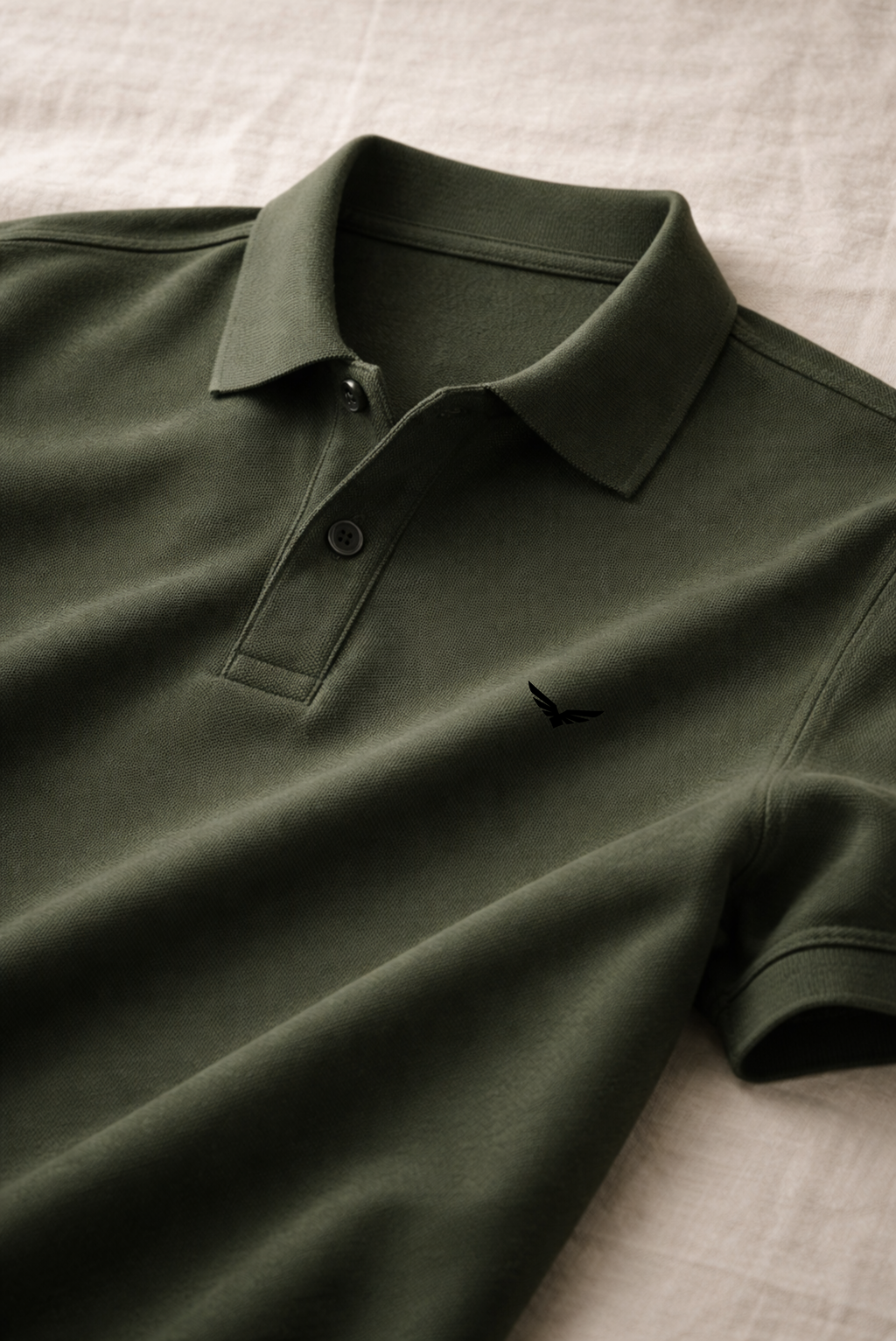 Men Slim Fit Solid Army Green Cotton Polo T-shirt
