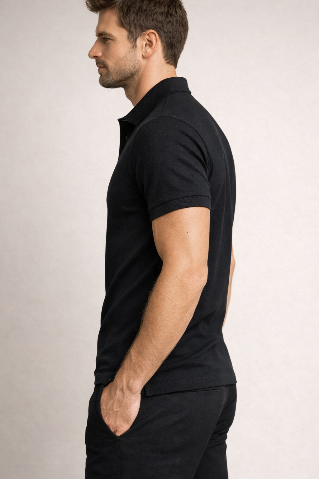 Men Slim Fit Solid Black Cotton Polo T-shirt