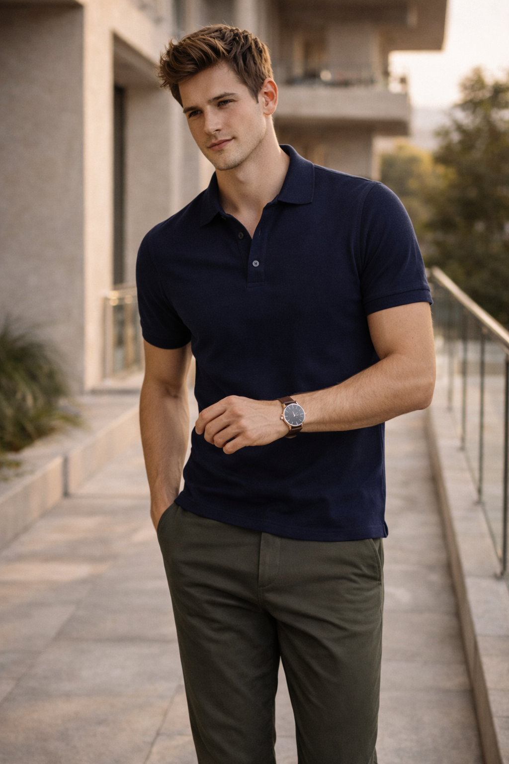 Men Slim Fit Solid Royal Blue Cotton Polo T-shirt